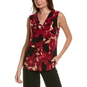 Anne Klein womens Pleat Front Shell Tank Blouse Top, Size L, Red